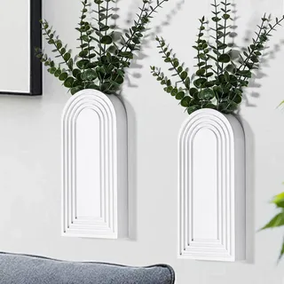 Dnnnii Moderne Wandvase, Holzvase, Eingangsdekoration, Holzwandkunst, Flurdekoration, modernes Bauernhaus und Boho-Badezimmer, perfekt für Esszimmer, Wohnzimmer oder jede schmale Wand, Weiß, 2 Stück