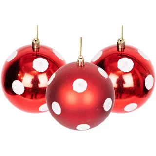 SHATCHI 10 cm/6 Stück Weihnachtskugeln, bruchsicher, rot-weiße Punkte, Weihnachtsbaumschmuck, Kugel, Ornamente, Bälle, Weihnachtsdekoration, Weihnachtsdekoration, glänzend, matt, Glitzer