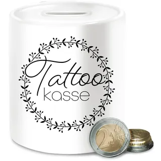 Spardose - Spardosen - Tattoo Kasse Cash Sparen - Unisize - Weiß - Geld für Dich Geschenk Money zum öffnen Studio Geschenkideen gutscheine geldgeschenk