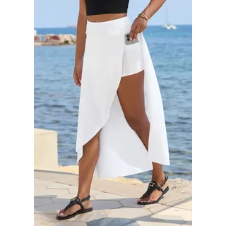 Maxirock LASCANA "mit integrierter Shorts und kleiner Tasche", Damen, Gr. 38, weiß, Jersey, Obermaterial: 95% Viskose, 5% Elasthan, unifarben, figurumspielend knöchellang, Röcke Maxirock, langer Strandrock, luftiger Sommerrock mit Shorts, Jerseyrock, Topseller