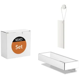 Keuco Edition 11 Set Duschkorb, Verchromt, Zum Bohren (optional Zum Kleben) + Duschabzieher, Weiß
