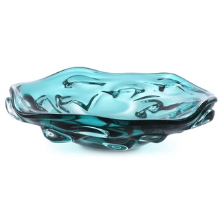 Casa Padrino Luxus Glasschale Türkis Ø 34 x H. 8 cm - Mundgeblasene Deko Glas Obstschale - Glas Deko Accessoirs - Luxus Kollektion