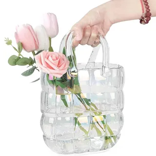 Omgoods – Große Glasvase – Handtaschen-Vase – Dekorative Vase – Mundgeblasenes Glas – Ästhetische Vase – 28 H x 18 L x 10 cm Breite - Bunt