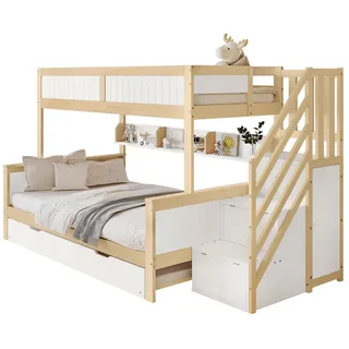 REDOM Etagenbett Funktionsbett Etagenbett Kinderbett (Funktionsbett,mit Rollbett Stauraumtreppe und Kleiderschrank, 90x200cm & 120x200cm), ohne Matratze