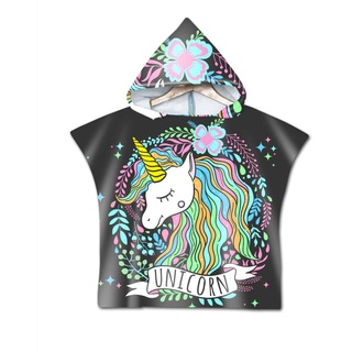 Chickwin Badeponcho mit Kapuze Kind Poncho Handtuch, Einhorn Kinderhandtuch Strand Schwimmen Bad Kapuzenhandtuch Bademantel Zum Wechseln für Jungen Mädchen (Schwarze Sterne,60*80cm)