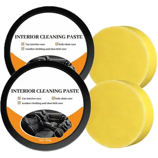 Interior Cleaning Paste, Auto Innenraum Reinigungscreme, Multifunktionale Pflegepaste für Sitze, Türen & Mittelkonsole, Reinigt, pflegt & schützt Lederoberflächen (2PC)
