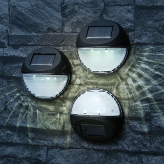LED Solar Fassadenleuchten - Wandleuchten - kaltwei√üe LED - D: 11cm - Sensor - schwarz - 3er Set