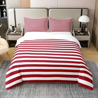 100% Baumwolle Mädchen Streifen Bettbezug 135x200 Rot Weiß Ticking Streifen Bettwäsche Set Zimmer Dekor Horizontal Gestreifte Linien Tröster Abdeckung für Kinder Moderne Abstrakte Bequeme Quilt Cover