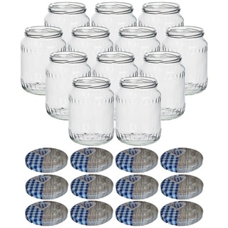 gouveo Einmachglas Vorratsgläser 720 ml Klassik mit Schraub-Deckel - Große Einmachgläser, (12-tlg., Herzblau) blau
