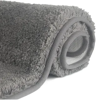 FCSDETAIL Rutschfeste, Hochflor Badteppiche 60X90 cm, Maschinenwaschbare Badematte, Badvorleger mit Wasserabsorbierenden, Weichen Mikrofasern für Badewanne, Dusche und Badezimmer (Grau)