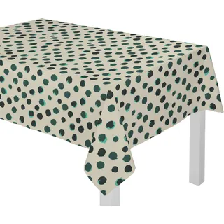 Tischdecke ADAM "Dots" Tischdecken Gr. B/L: 250 cm x 145 cm, rechteckig, grün (natur, dunkelgrün) Tischdecken nachhaltig aus Bio-Baumwolle,Made in Germany