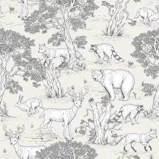 Kindertapete MARBURG, beige (beige, weiß), B:0,53m L:10,05m, Vlies, Tapeten, Tiere, moderne Tapete für Wohnzimmer Schlafzimmer Küche