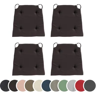 sleepling 4er Set Stuhlkissen, 42 (vorne) 35 (hinten) x40x5 cm, Sitzkissen für Stuhl & Bank mit Klettverschluss, Indoor & Outdoor, 100% Baumwolle, Made in EU, waschbar bis 30 Grad, Basic 10, Kastanie