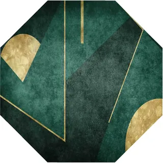 makeups69 Teppich Achteckig rutschfest waschbarer, Teppiche Orientteppich Kurzflorteppich für Wohnzimmer Schlafzimmer Esszimmer, grünes Gold geometrisches zeitgenössisches Design Octagon 150 x 150 cm
