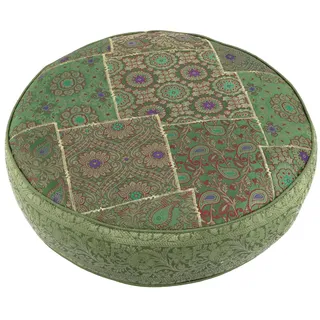 Guru-Shop Sitzkissen Orientalisches rundes Patchwork Kissen 50 cm,.. grün