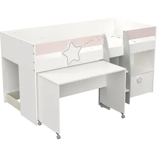 Hochbett 90 x 200 cm weiß - mit Schreibtisch - ETOILES