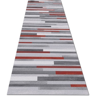 Korridor Teppich- Flur Teppichläufer graue rote geometrische rutschfeste lange Halle schmale Teppiche waschbar mit Gummi unterstützt, ideal für Küche, Eintritt, Treppen, Schlafzimmer weich haltbar