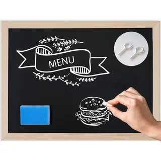 Schwarze Kreidetafel 60x80 cm zum Beschriften von Menü Aufhängen Abwischbare Wandtafel für Kinder Küche Schule Blackboard mit Holzrahmen Inklusive Kreide und Schwamm