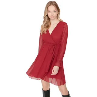 TRENDYOL Damen Midi Ruffle Hem Fitted Dress, Bordeaux, 38 EU - 38