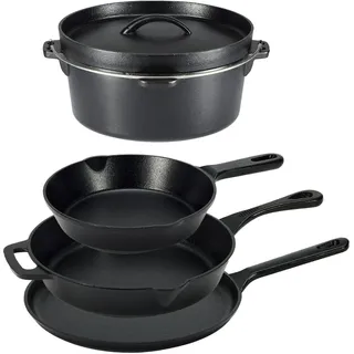 Amazon Basics - 5-teiliges Kochgeschirr-Set aus bereits eingebranntem Gusseisen, 14.17 x 12.2 x 10.63 in, Schwarz
