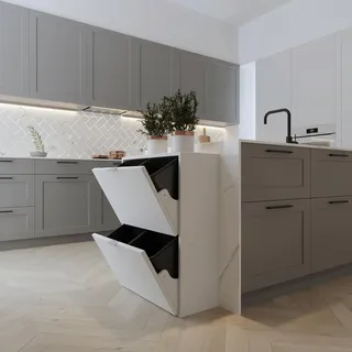Hoclauho Mülleimerschrank Mülltrennsystem 4fach, Müllschrank Organizer für Küche, Abfalleimer Küche mit 4×10L, Mülleimer ausziehbar unter Spüle Alternative Weiß