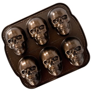 Nordic Ware Spuk Totenkopf-Muffins, Aluminium, Bronze, Haunted Skull Cakelet Pan