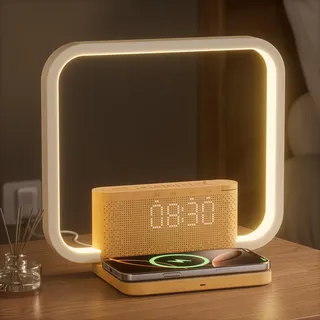 blonbar Lichtwecker Wake Up Light, Sonnenaufgang Wecker mit 3-stufiger Touch Dimmung, 10W Nachttischlampe mit Wireless Charger Ladefunktion, Nachtlicht für Schlafzimmer & Wohnzimmer