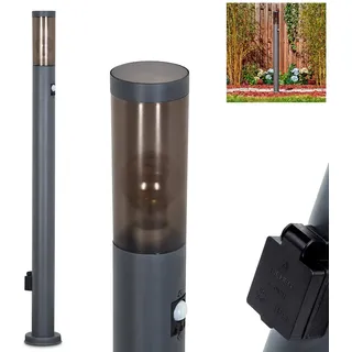 HOFSTEIN Wegeleuchte Sessa, Außenwegeleuchte mit Bewegungsmelder und Steckdose aus Metall/Kunststoff in Anthrazit/Rauchfarben oder Weiß, moderne Außenleuchte für Garten, Hof, Höhe 110 cm, E27, IP44
