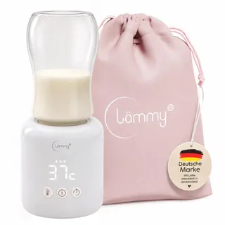 Lämmy Tragbarer Flaschenwärmer Baby unterwegs, 16.000 mAh Akku, 45 W USB-C | Mobiler Fläschchenwärmer für Wasser & Muttermilch, 4 Temperaturstufen, Reinigungsmodus & 4 Adapter für gängige Babyflaschen
