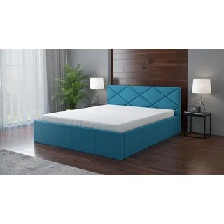 a&j möbelland gmbh Polsterbett VIGI -OM 90 x 200 mit Bettkasten. Farbe: Blau - Blau