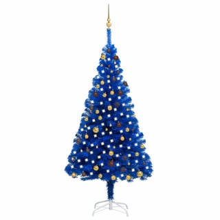 vidaXL Künstlicher Weihnachtsbaum mit LEDs Kugeln Tannenbaum Christbaum Kunstbaum Dekobaum Weihnachten Dekoration Weihnachtsdeko Blau 210cm PVC