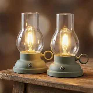 Tischleuchte Beistellleuchte Nachttischlampe LED Touchdimmer Akku grün 2er Set