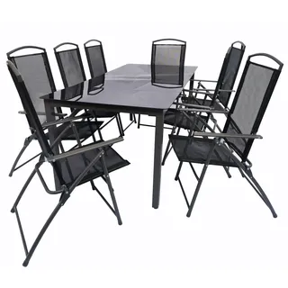 VCM 9-tlg Gartenmöbel Set Sitzgruppe Gartenmöbel Glas Tisch, Stühle Hochlehner Set 190S