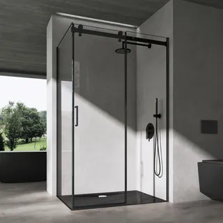 doporro Duschkabine Eckdusche 90x120x195cm Duschabtrennung schwarz 8mm ESG-Sicherheitsglas Klarglas Schiebetür mit schwarz Duschtasse inkl.NANO Ra... - Schwarz