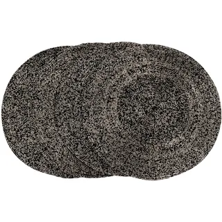CB Home & Style Platzset mit Perlen rund 35 cm Tischset 4er Set Pack Glasperlen Deko Untersetzer (Schwarz-Silber)