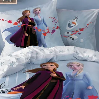 CTI ELSA Mädchen-Bettwäsche · Kinderbettwäsche · Disney Frozen ELSA & Olaf · Disney Frozen 2 Eiskönigin - Kissenbezug 80x80 + Bettbezug 135x200 cm - 100% Baumwolle
