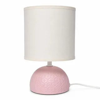 Aigostar Tischlampe aus Keramik, Nachttischlampe mit halbovaler Basis, Stoffschirm, E14-Fassung, Kabelschalter, für Schlafzimmer, Wohnzimmer, Flur - H24cm (Rosa)