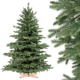 FairyTrees Weihnachtsbaum künstlich 150cm ALPENTANNE Premium mit Christbaum Holzständer | Tannenbaum künstlich mit Naturgetreue Spritzguss Elemente