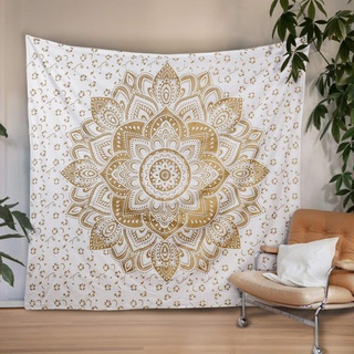 Madhu International New Gestartet Weiß Goldleidensc Ombre Mandala Teppich, Bohemian Wandbehang, Wandteppiche, Königin Mandala Tapisserien
