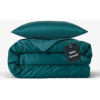 twenty:three Lyocell Bettwäsche (1x) 135x200 + (1x) 80x80 Juice Petrol - 100% Tencel - Gewonnen aus Eukalyptus - Hochwertig - Nachhaltig - Atmungsaktiv - Luxus - Hypoallergen