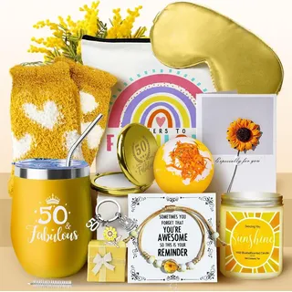 WULAIHO Geschenk zum 50. Geburtstag für Frauen, Happy 50th Birthday Korb Geschenkbox für sie, Tochter, Schwester, Freundin, Trinkgläser, Geschenk-Set für 50 Jahre alte Frauen, lustige Geschenkideen