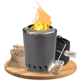 Lemodo Tischkamin anthrazti rauchfrei, Tischfeuer Outdoor, Mini-Feuerstelle tragbar mit Tragetasche, rauchfreier Tischkamin Ø 15 cm H 20 cm, Camping Tischfeuer, Deko Kamin Outdoor, Tischofen kompakt
