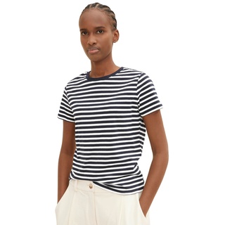 Tom Tailor Denim Damen T-Shirt MODERN STRIPE Relaxed Fit Weiß Blau Stripe 29133 S
