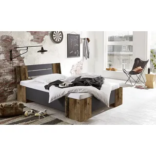 BMG Möbel Futonbett Graz in Old Style/Anthrazit Bett Holzbett Doppelbett 140x200 cm Made in Germany (Ohne Rollrost)