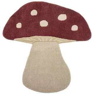 Kinderteppich Mushroom, Bloomingville, Teppich Rot Wolle 90x85cm Kinderzimmerteppich in Pilzform rot