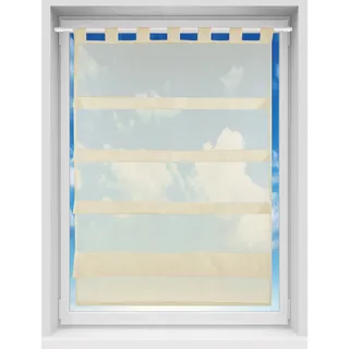Bestgoodies Bistrogardine in transparent mit Raffoptik, einfarbige und lichtdurchlässige Voile-Scheibengardine mit Schlaufe, in vielen Größen verfügbar (80 x 110 cm/beige - sandbeige)