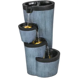 Outsunny Gartenbrunnen, Solar Springbrunnen, Wasserbrunnen mit LED-Beleuchtung, 4 stufiger Zierbrunnen mit Blumenkasten für Garten, Balkon, Kunstharz,