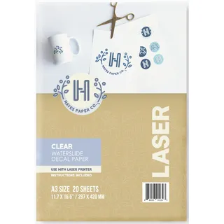 Hayes Paper, Wasserschiebefolie, Aufkleberpapier, LASERDRUCKER TRANSPARENT, 20 Seiten Erstklassiges Waterslide Wassertransferpapier, Durchsichtig, Bedruckbare Decalfolie, Klebefolie, A4-Größe