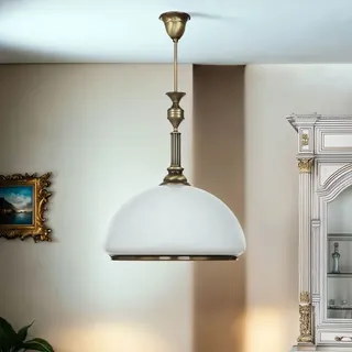 Deckenleuchte Glas Metall rund Ø 40 cm Jugendstil in Messing antik Weiß E27 Deckenlampe Küche Esszimmer Wohnzimmer - Bunt