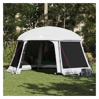 furnicato Poolüberdachung Poolzelt für runde Becken 512x458x255 cm Grau, Wetterfester Pavillon mit Netzwänden und abnehmbarem Regendach grau 458 cm x 512 cm x 255 cm